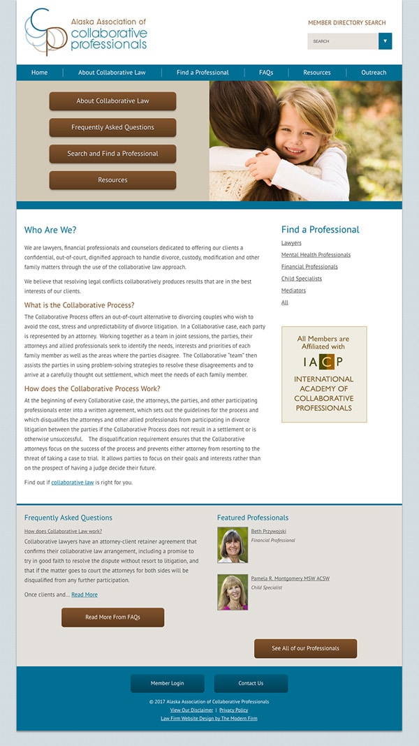 Law Firm Website Design for Alaska Association of Collaborative Professionals