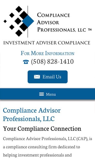 Responsive Mobile Attorney Website for Compliance Advisor Professionals LLC