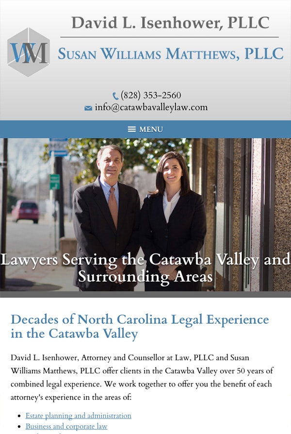 Mobile Friendly Law Firm Webiste for David L. Isenhower, PLLC and Susan Williams Matthews, PLLC