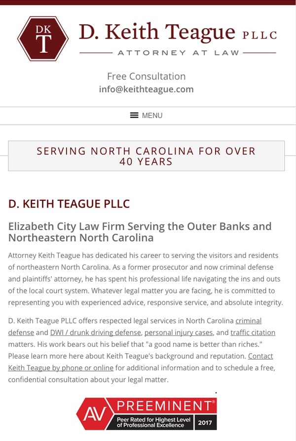 Mobile Friendly Law Firm Webiste for D. Keith Teague PLLC