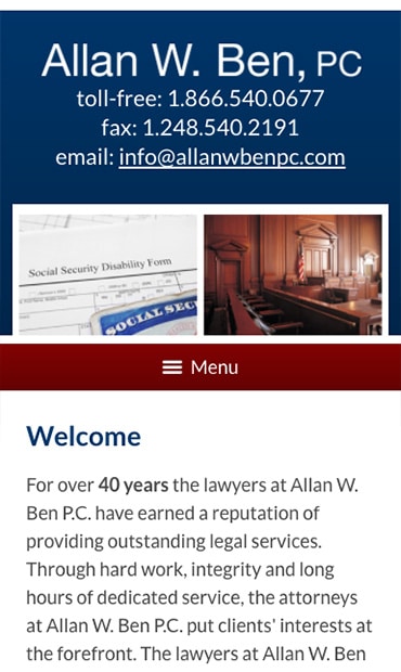 Responsive Mobile Attorney Website for Allan W. Ben, PC