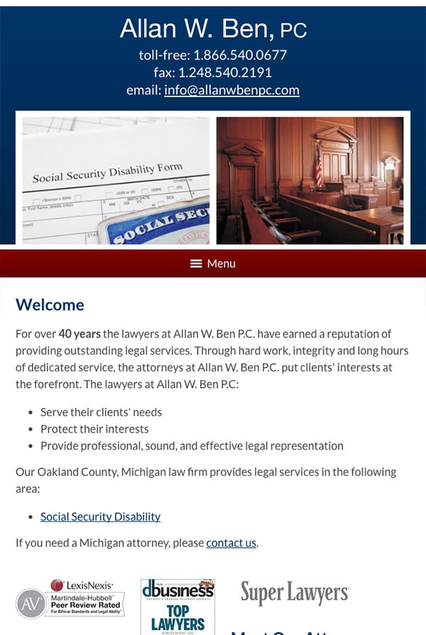 Mobile Friendly Law Firm Webiste for Allan W. Ben, PC