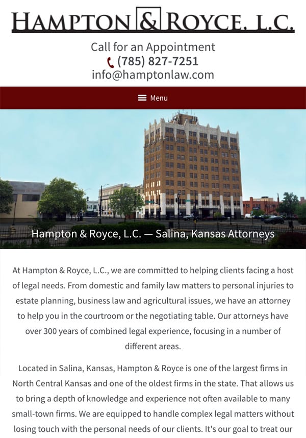 Mobile Friendly Law Firm Webiste for Hampton & Royce, L.C.