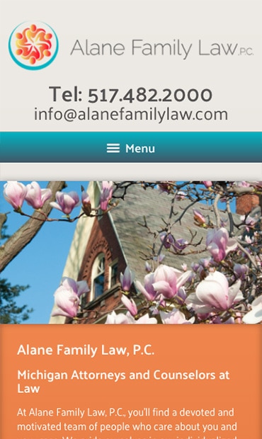 Responsive Mobile Attorney Website for Alane Family Law. P.C.