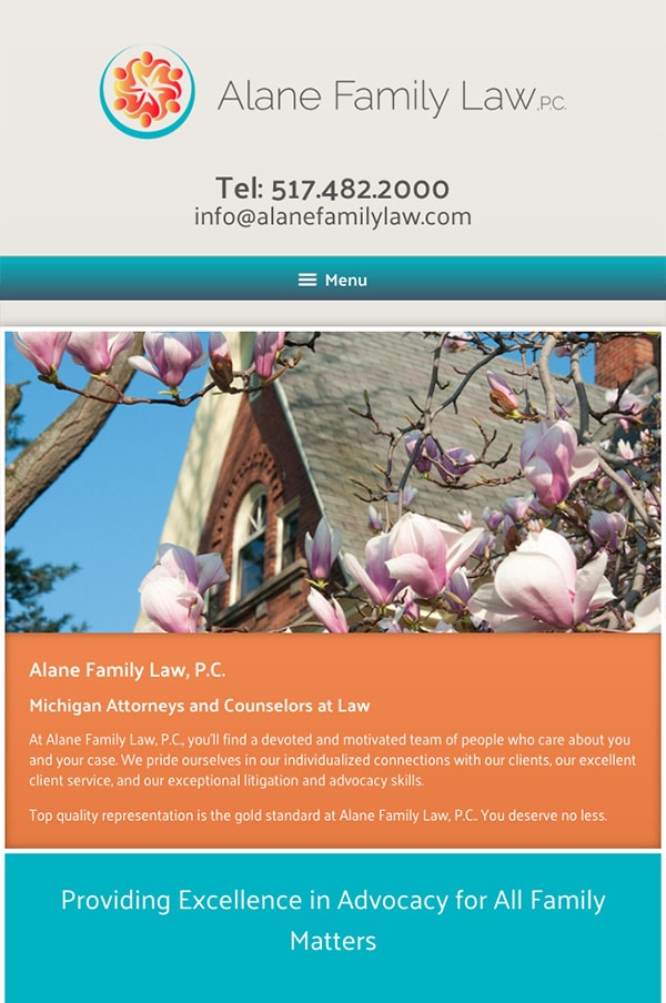 Mobile Friendly Law Firm Webiste for Alane Family Law. P.C.