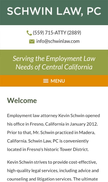 Responsive Mobile Attorney Website for Law Office of Kevin Schwin