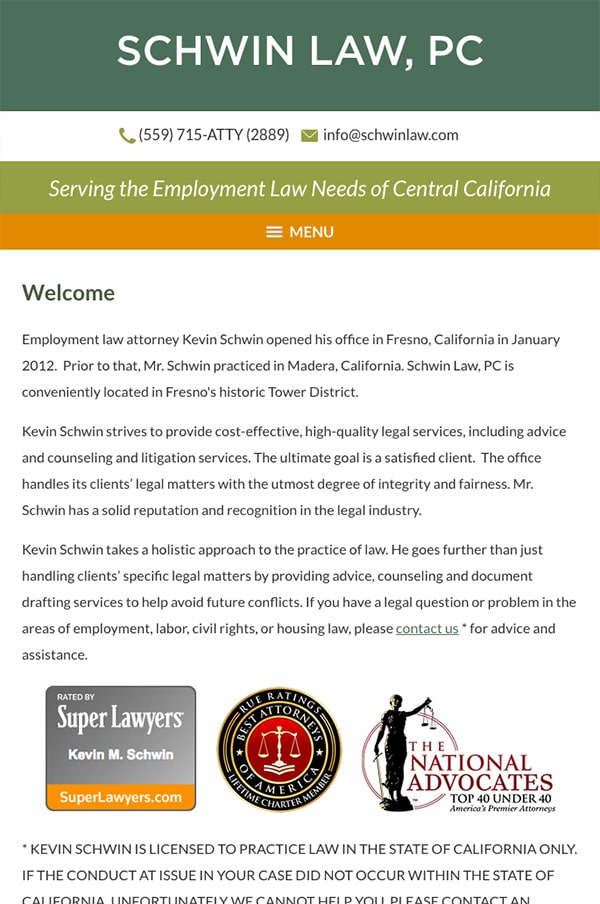 Mobile Friendly Law Firm Webiste for Law Office of Kevin Schwin