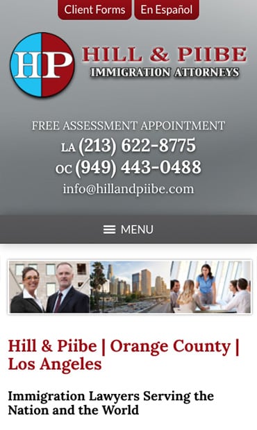 Responsive Mobile Attorney Website for Hill & Piibe, Immigration Attorneys