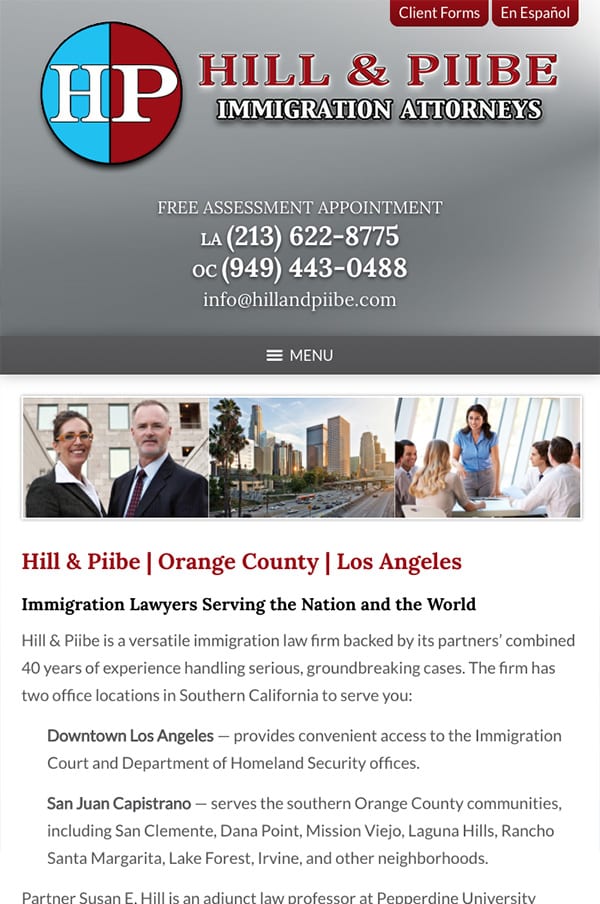 Mobile Friendly Law Firm Webiste for Hill & Piibe, Immigration Attorneys