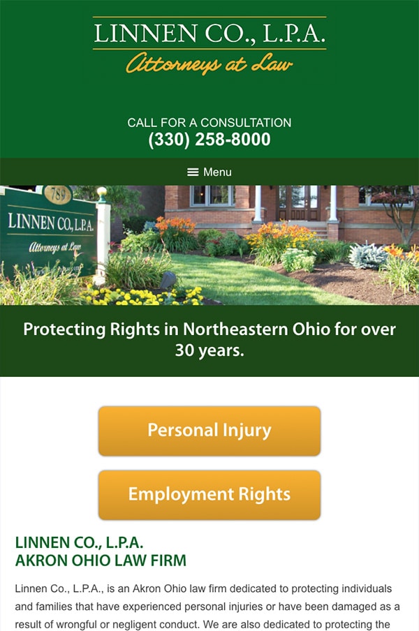 Mobile Friendly Law Firm Webiste for Linnen Co., L.P.A.