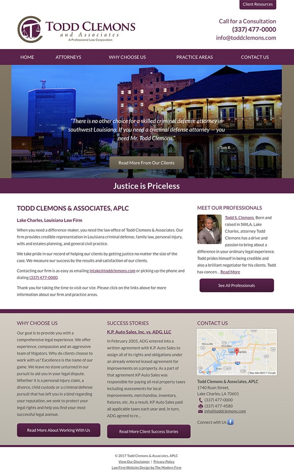 Law Firm Website Design for Todd Clemons & Associates, APLC