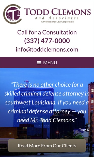 Responsive Mobile Attorney Website for Todd Clemons & Associates, APLC