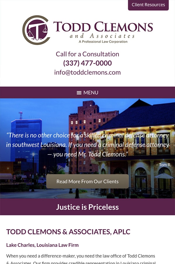 Mobile Friendly Law Firm Webiste for Todd Clemons & Associates, APLC