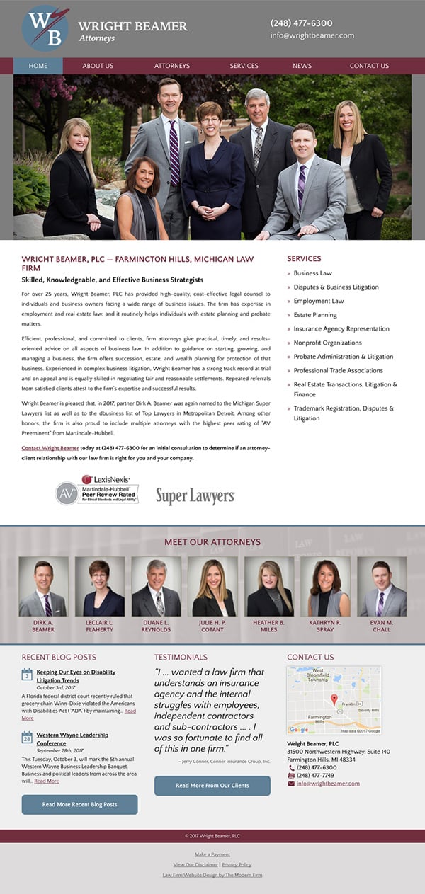 Website Design for Michigan Law Firm Wright Beamer