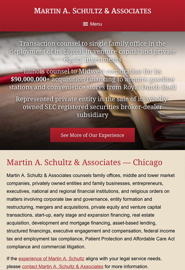 Mobile Friendly Law Firm Webiste for Martin A. Schultz & Associates