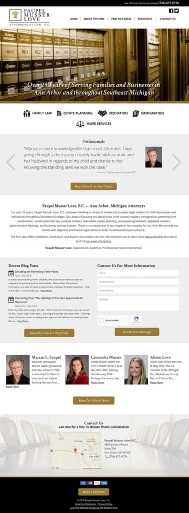 Ann Arbor Michigan Law Firm Website Design - Faupel Musser Love