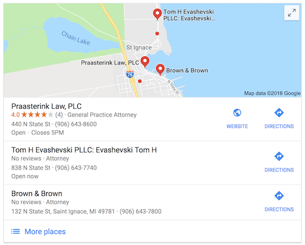 Law Firm Local Search Results