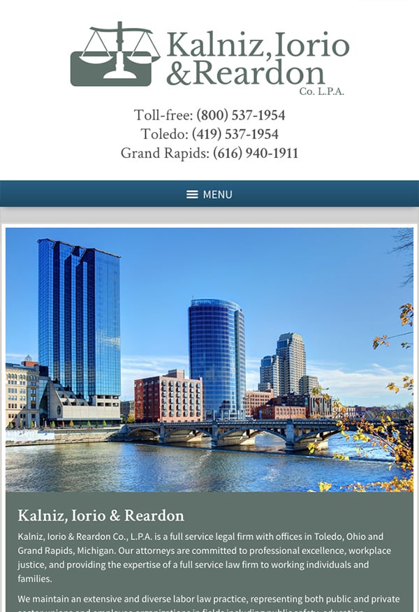 Mobile Friendly Law Firm Webiste for Kalniz, Iorio & Reardon Co. L.P.A.