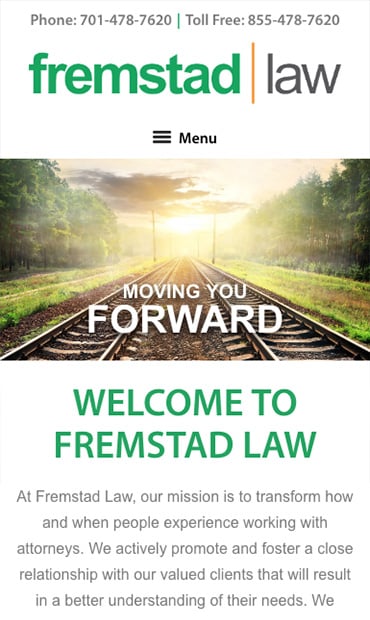 Responsive Mobile Attorney Website for Fremstad Law