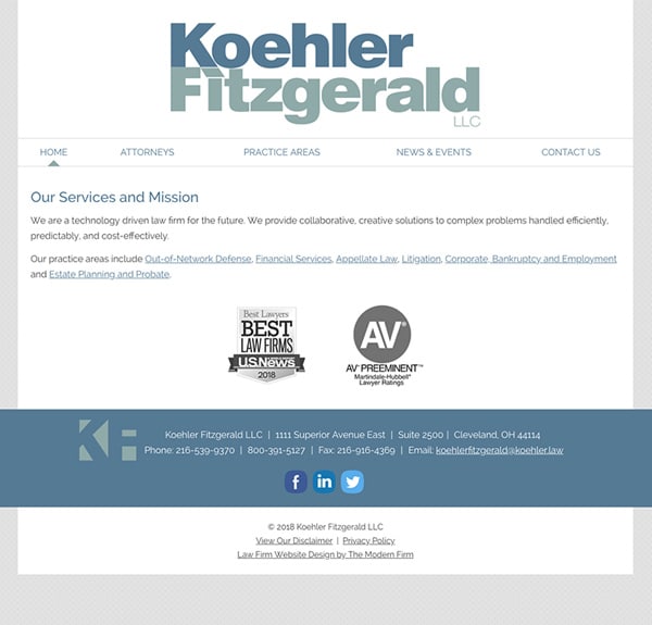 Law Firm Website Design for Koehler Fitzgerald LLC