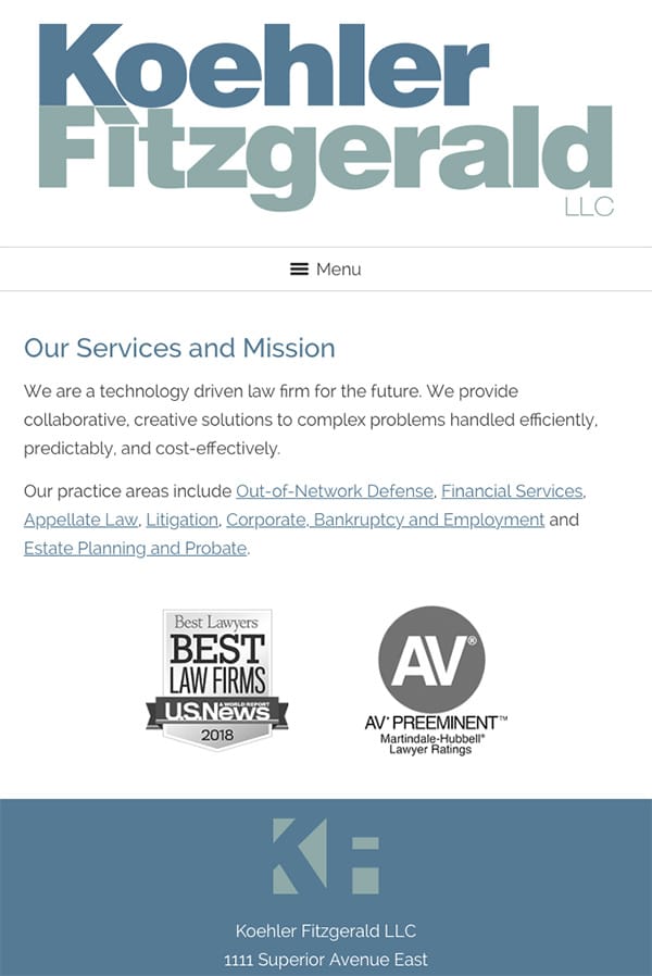 Mobile Friendly Law Firm Webiste for Koehler Fitzgerald LLC