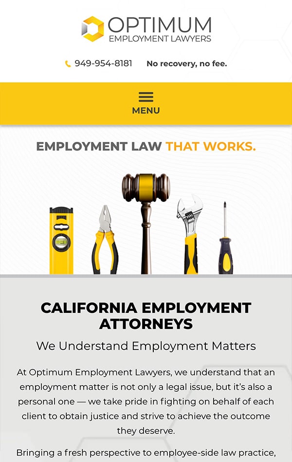 Mobile Friendly Law Firm Webiste for Optimum Employment Lawyers