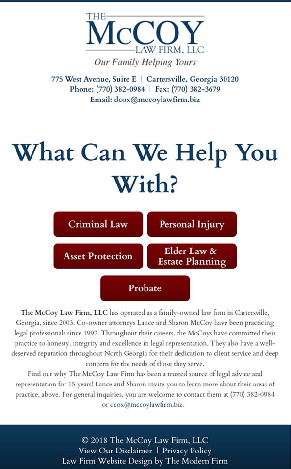 Mobile Friendly Law Firm Webiste for The McCoy Law Firm, LLC