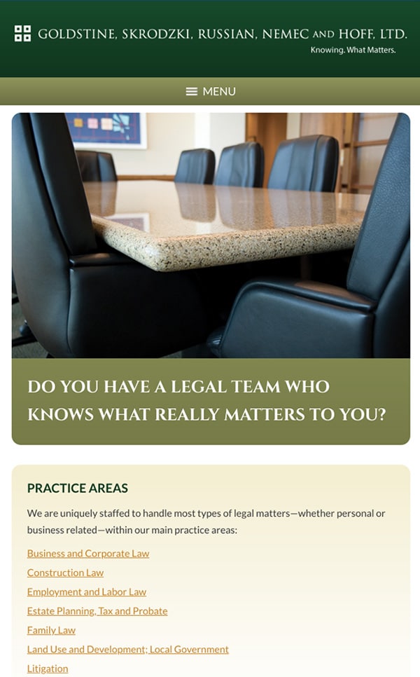 Mobile Friendly Law Firm Webiste for Goldstine, Skrodzki, Russian, Nemec and Hoff, Ltd.