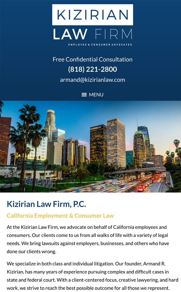 Mobile Friendly Law Firm Webiste for Kizirian Law Firm, P.C.