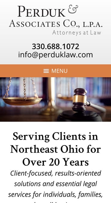 Responsive Mobile Attorney Website for Perduk & Associates Co., L.P.A.