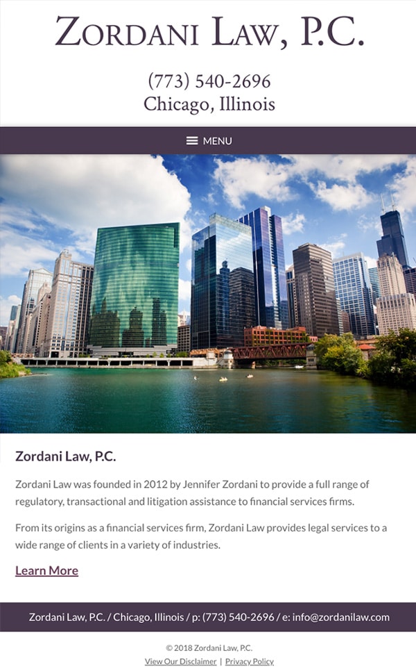 Mobile Friendly Law Firm Webiste for Zordani Law, P.C.