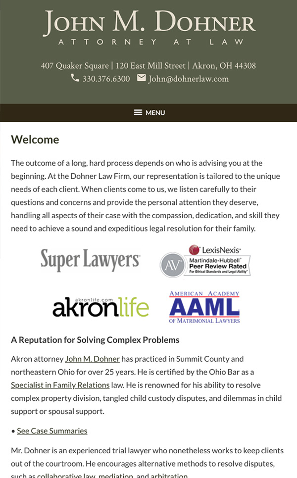 Mobile Friendly Law Firm Webiste for John M. Dohner