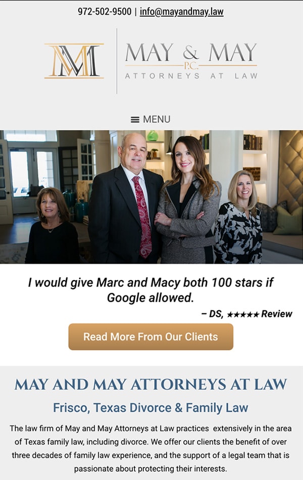 Mobile Friendly Law Firm Webiste for May and May Attorneys at Law