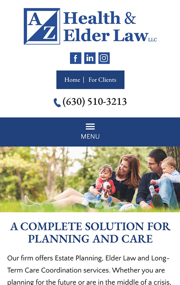 Mobile Friendly Law Firm Webiste for A/Z Health & Elder Law LLC