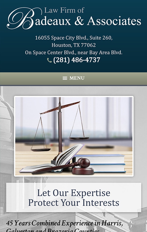 Mobile Friendly Law Firm Webiste for Law Firm of Badeaux & Associates