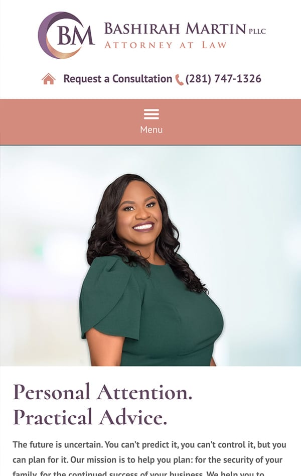 Mobile Friendly Law Firm Webiste for Bashirah Martin, Attorney at Law PLLC