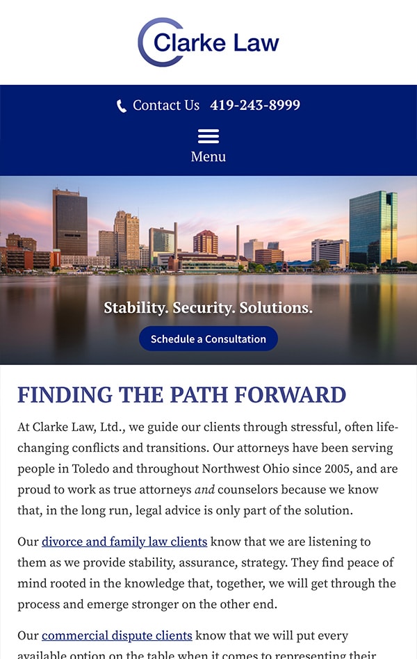 Mobile Friendly Law Firm Webiste for Clarke Law, Ltd.