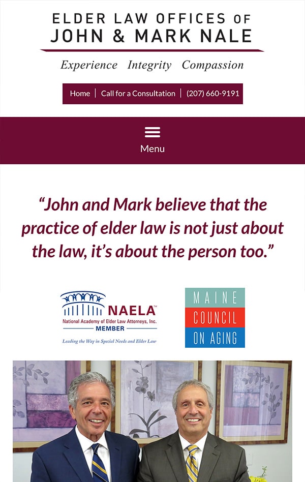 Mobile Friendly Law Firm Webiste for Elder Law Offices of John and Mark Nale