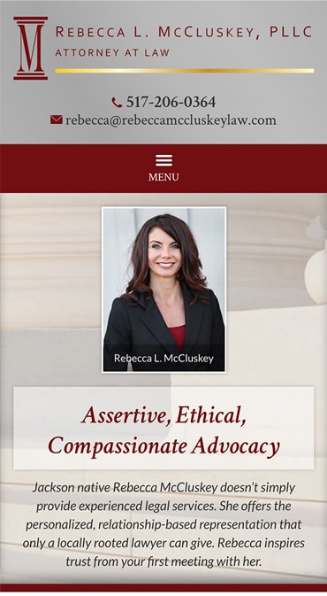 Responsive Mobile Attorney Website for Rebecca L. McCluskey, PLLC