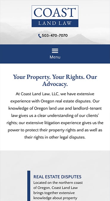 Responsive Mobile Attorney Website for Coast Land Law, LLC
