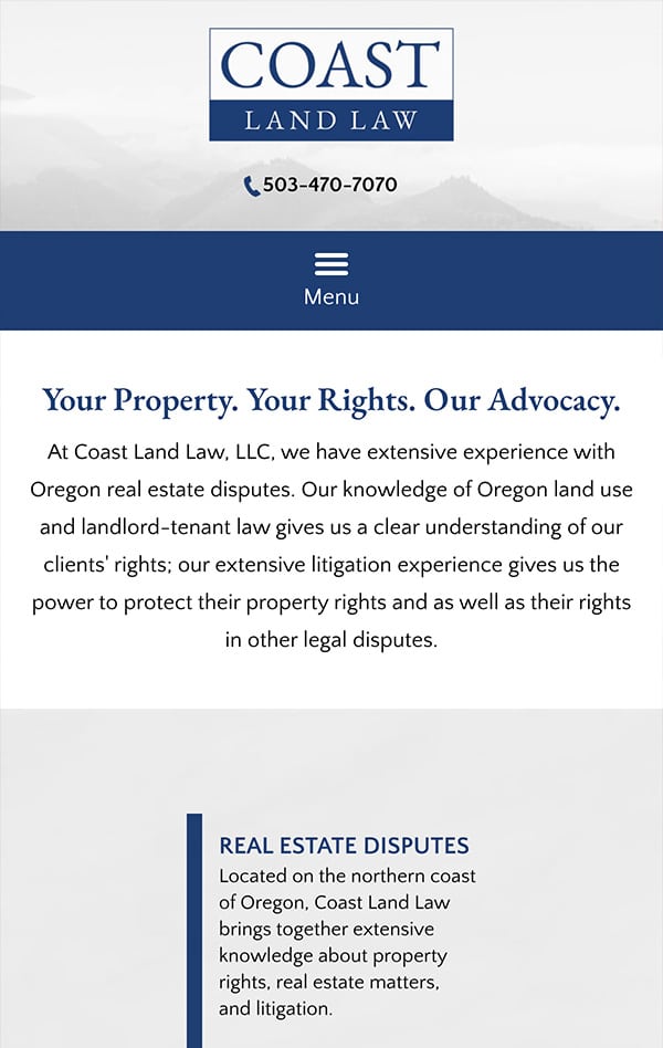 Mobile Friendly Law Firm Webiste for Coast Land Law, LLC