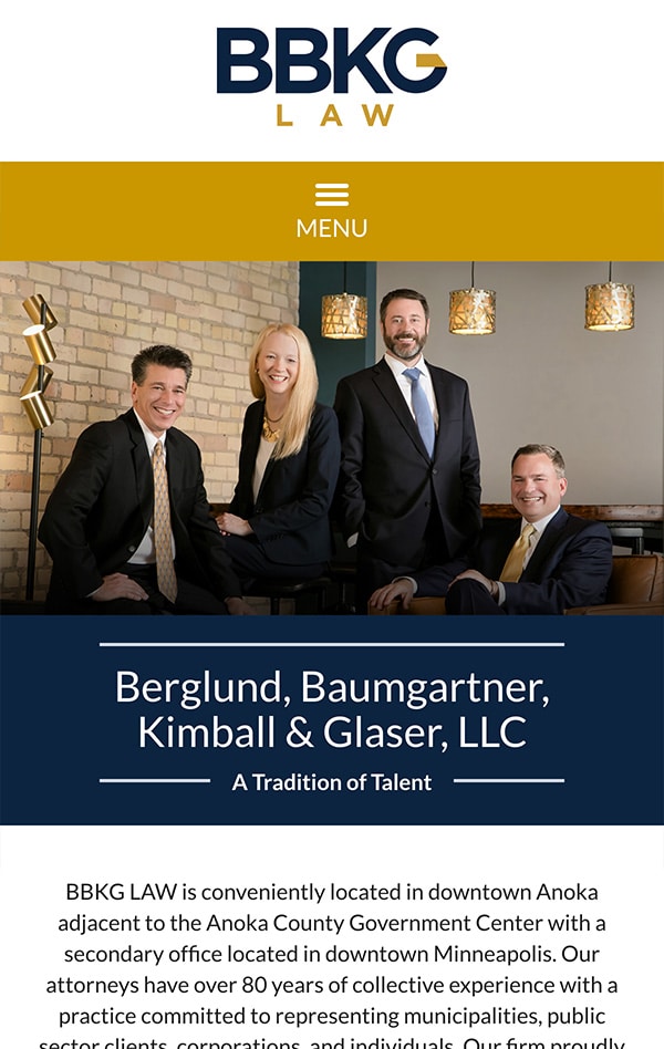 Mobile Friendly Law Firm Webiste for Berglund, Baumgartner, Kimball & Glaser, LLC