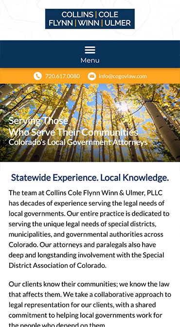 Responsive Mobile Attorney Website for Collins Cole Winn & Ulmer, PLLC