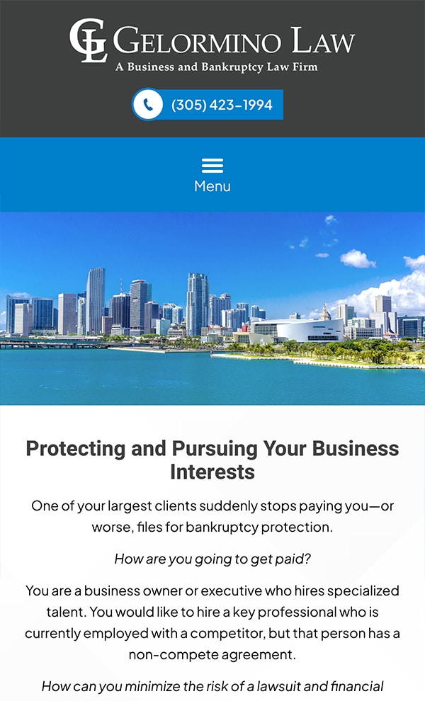 Mobile Friendly Law Firm Webiste for Gelormino Law, P.A.