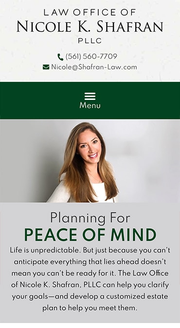 Responsive Mobile Attorney Website for Law Office of Nicole K. Shafran, PLLC