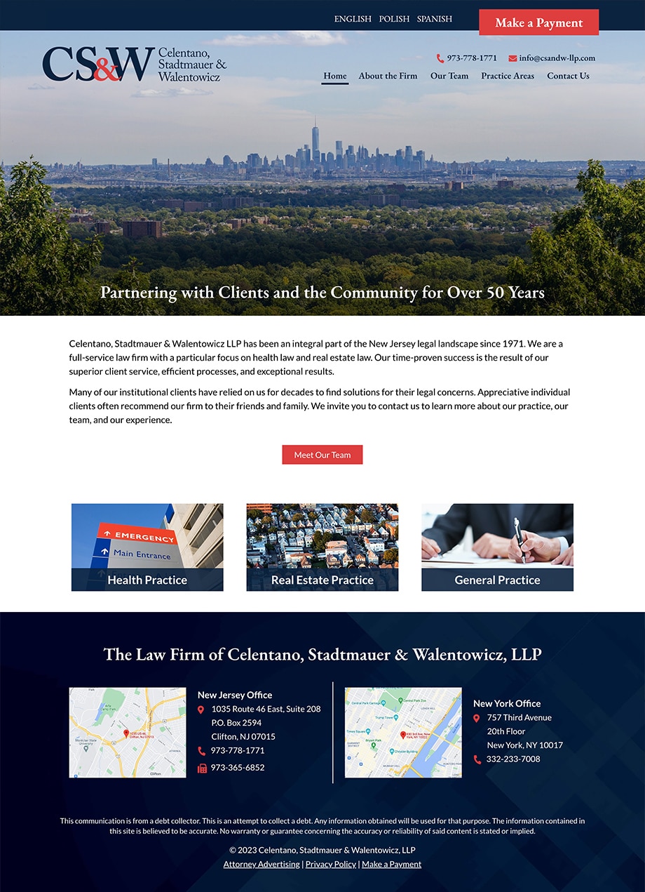 Law Firm Website Design for Celentano, Stadtmauer & Walentowicz, LLP