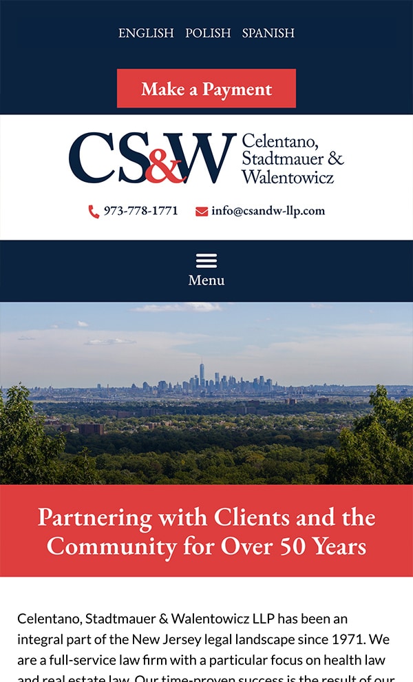 Mobile Friendly Law Firm Webiste for Celentano, Stadtmauer & Walentowicz, LLP