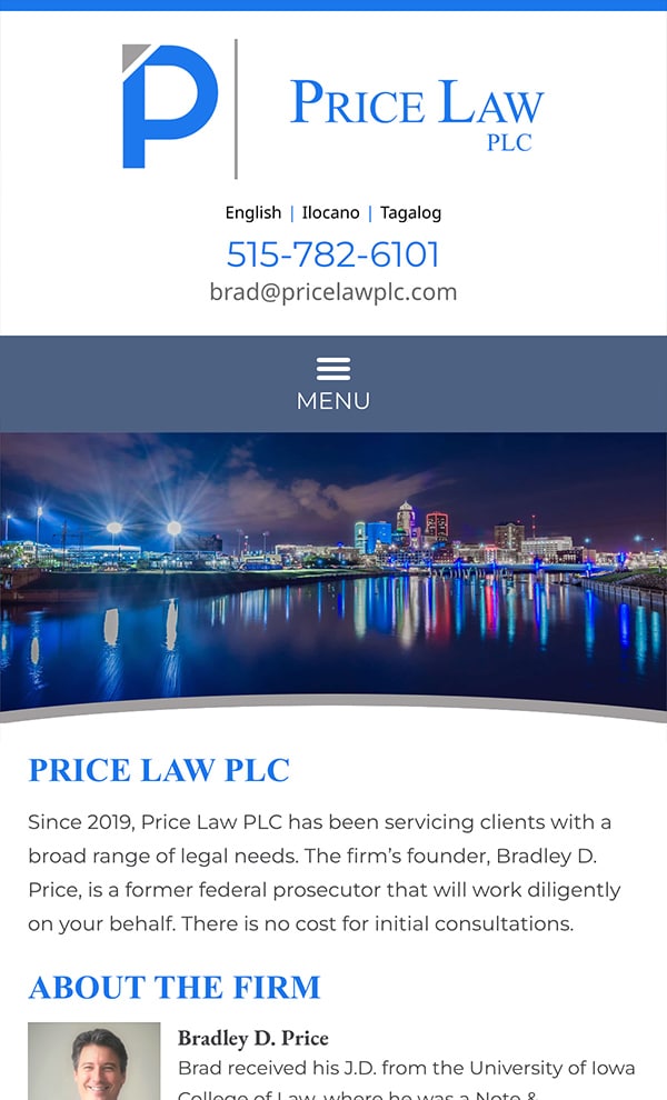 Mobile Friendly Law Firm Webiste for Price Law PLC