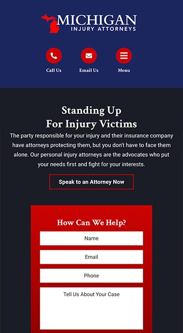 Responsive Mobile Attorney Website for Michigan Injury Attorneys