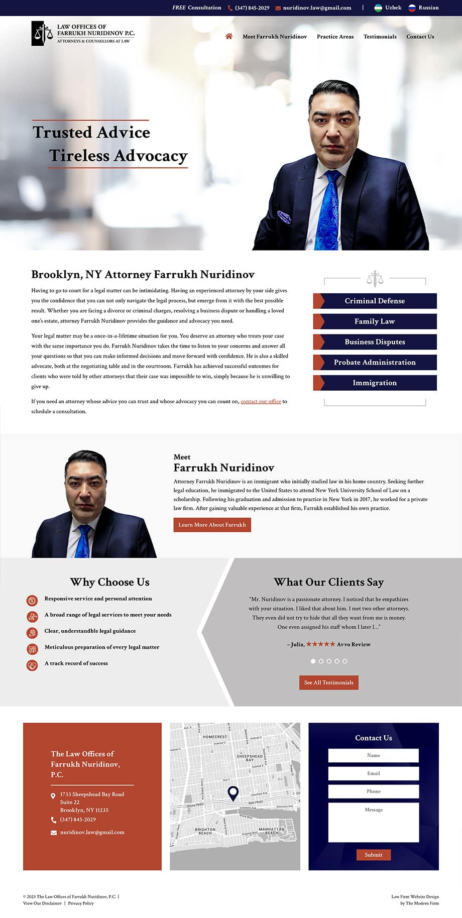 Law Firm Website Design for The Law Offices of Farrukh Nuridinov, P.C.